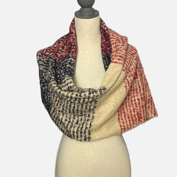 Denver Hayes Infinity Scarf NWT Camel Red Blue Knit Acrylic Cozy Fall - Picture 1 of 7